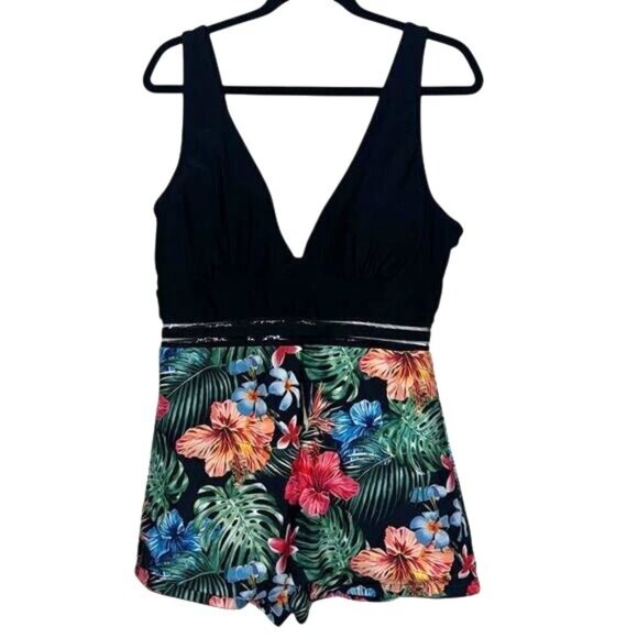 Womens Floral V-Neck Romper Swimwear 2XL - Picture 1 of 8
